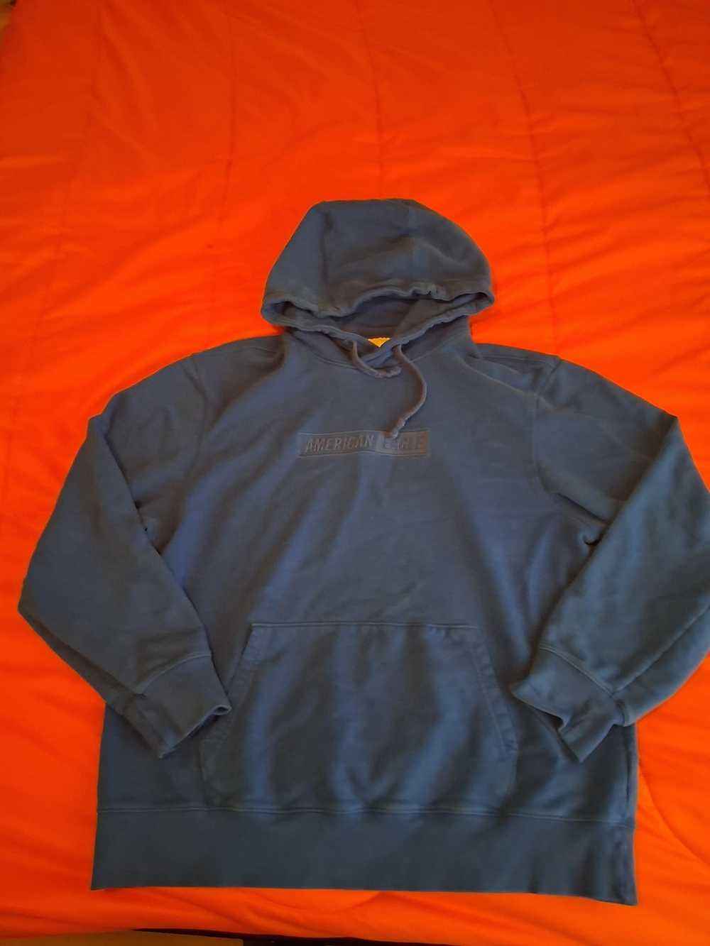 American Eagle Men's Solid Blue Pullover Hoodie w/ Logo Kangaroo Pocket Size XXL - Picture 4 of 5
